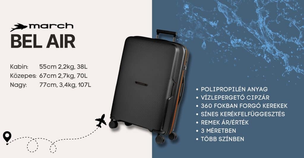 Bel Air Törhetetlen Kabin Bőrönd Black (vízhatlan zip)