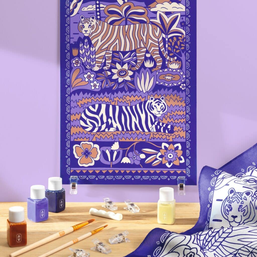 Djeco AGA Művészi készlet | Atelier 10 | Selyemfestés, Tigrisek