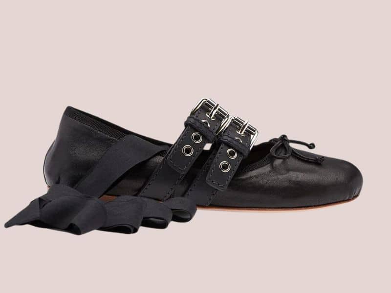 Nappa and calf leather ballerinas miu miu